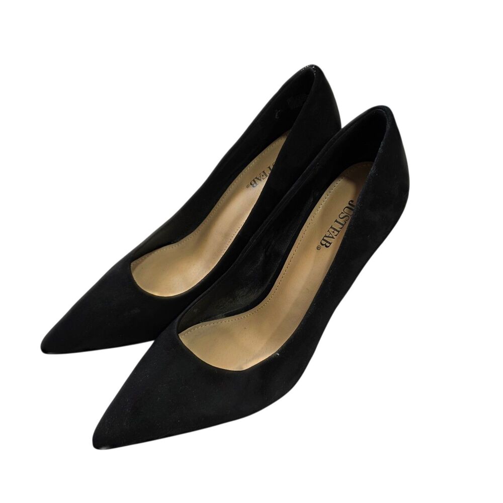 JustFab Scourberry Black Faux Suede Pointed‎ Toe Stiletto Pumps Women's 10